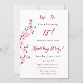 Floral Cherry Blossom Pink Birthday Kaart