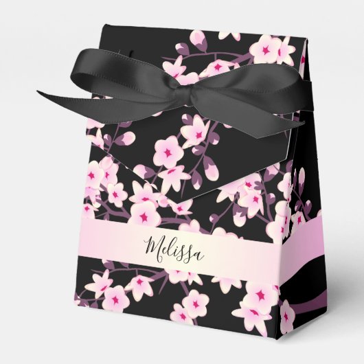 Floral Cherry Blossom Pink Black Aangepast Bedankdoosjes (Voorkant Zijde)
