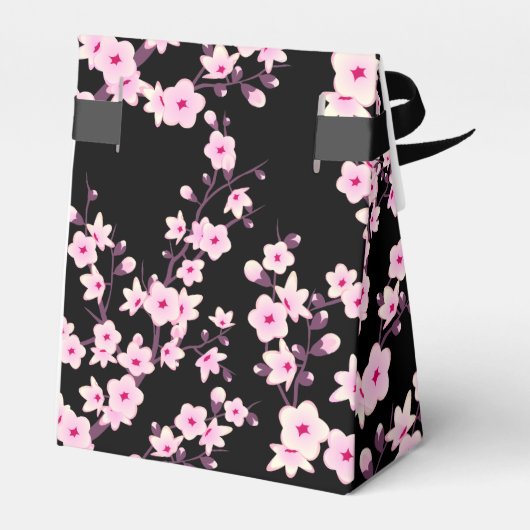 Floral Cherry Blossom Pink Black Aangepaste verjaa Bedankdoosjes (Achterkant)