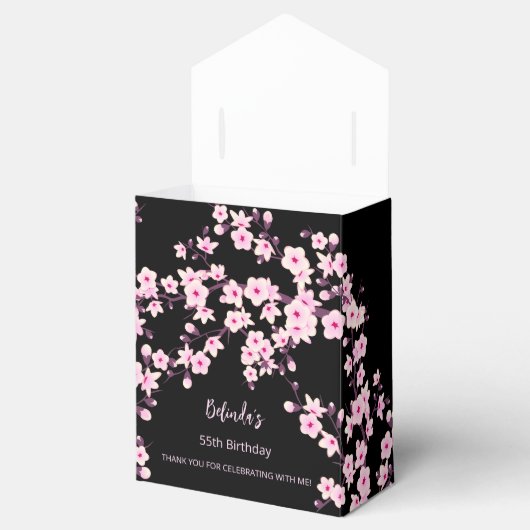 Floral Cherry Blossom Pink Black Aangepaste verjaa Bedankdoosjes (Geopend)