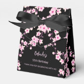 Floral Cherry Blossom Pink Black Aangepaste verjaa Bedankdoosjes (Voorkant Zijde)