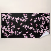 Floral Cherry Blossom Pink Black Beach Towel Strandlaken (Voorkant)