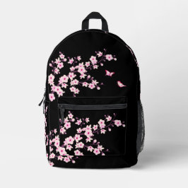 Floral Cherry Blossom Pink Black Bedrukte Rugzak