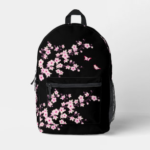 Floral Cherry Blossom Pink Black Bedrukte Rugzak