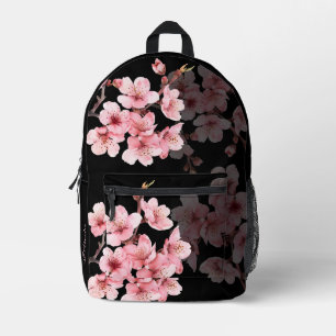 Floral Cherry Blossom Pink Black Bedrukte Rugzak