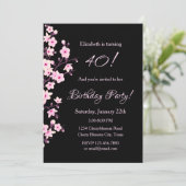 Floral Cherry Blossom Pink Black Birthday Kaart (Staand voorkant)