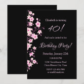 Floral Cherry Blossom Pink Black Birthday Kaart (Voorkant / Achterkant)