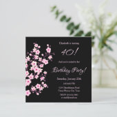 Floral Cherry Blossom Pink Black Birthday Kaart (Staand voorkant)