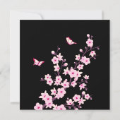 Floral Cherry Blossom Pink Black Birthday Kaart (Achterkant)