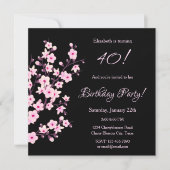 Floral Cherry Blossom Pink Black Birthday Kaart (Voorkant)