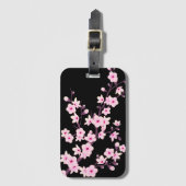 Floral Cherry Blossom Pink Black Feminine Bagagelabel (Voorkant (verticaal))