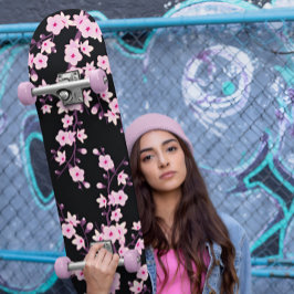 Floral Cherry Blossom Pink Black Girly Persoonlijk Skateboard