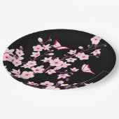 Floral Cherry Blossom Pink Black Papieren Bordje (Gekanteld)