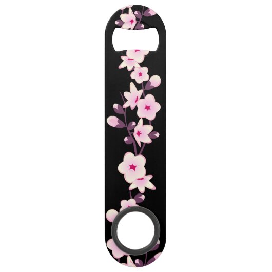 Floral Cherry Blossom Pink Black Speed Flessenopener (Achterkant)