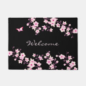 Floral Cherry Blossom Pink Black Welkom Deurmat (Voorkant)