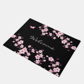 Floral Cherry Blossom Pink Black Welkom Deurmat (Schuin)