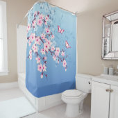 Floral Cherry Blossom Pink Blue Douchegordijn (In situ)