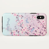 Floral Cherry Blossom Pink Blue Monogram Case-Mate iPhone Case (Achterkant (horizontaal))