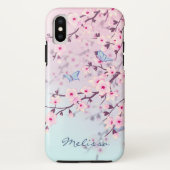 Floral Cherry Blossom Pink Blue Monogram Case-Mate iPhone Case (Achterkant)