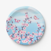 Floral Cherry Blossom Pink Blue Papieren Bordje (Voorkant)
