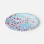 Floral Cherry Blossom Pink Blue Papieren Bordje (Gekanteld)