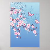 Floral Cherry Blossom Pink Blue Poster (Voorkant)