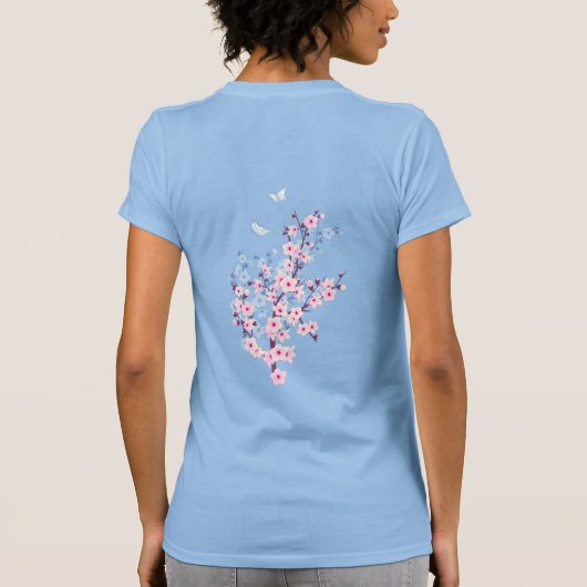 Floral Cherry Blossom Pink Blue T-shirt (Achterkant)