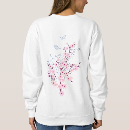 Floral Cherry Blossom Pink Blue Trui (Achterkant)