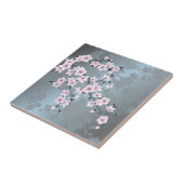 Floral Cherry Blossom Pink Dusty Blue Tegeltje (Zijkant)