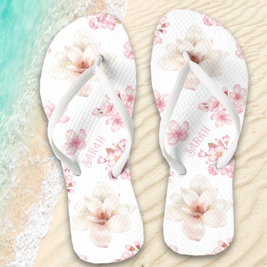 Floral Cherry Blossom Pink Flip Name Flops Teenslippers