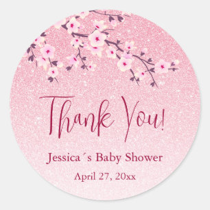 Floral Cherry Blossom Pink Girl Baby shower Ronde Sticker