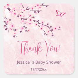 Floral Cherry Blossom Pink Girl Baby shower Vierkante Sticker