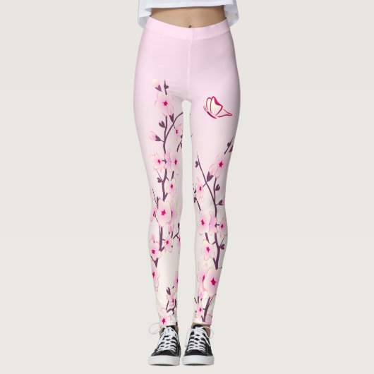 Floral Cherry Blossom Pink Girly Leggings (Voorkant)