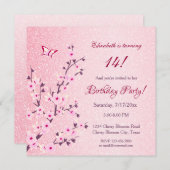 Floral Cherry Blossom Pink Glitter Birthday Kaart (Voorkant / Achterkant)