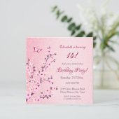 Floral Cherry Blossom Pink Glitter Birthday Kaart (Staand voorkant)