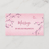 Floral Cherry Blossom Pink Glitter Loyalty Visitekaartje (Achterkant)