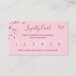 Floral Cherry Blossom Pink Glitter Loyalty Visitekaartje