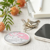 Floral Cherry Blossom Pink Glitter Monogram Sleutelhanger (Zijkant)