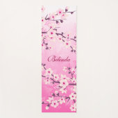Floral Cherry Blossom Pink Glitter Monogram Yogamat (Voorkant)