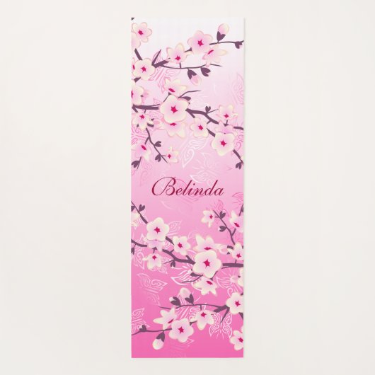 Floral Cherry Blossom Pink Glitter Monogram Yogamat (Achterkant)