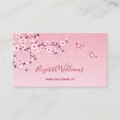Floral Cherry Blossom Pink Glitter QR Code Visitekaartje (Voorkant)