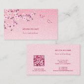 Floral Cherry Blossom Pink Glitter QR Code Visitekaartje (Voorkant / Achterkant)
