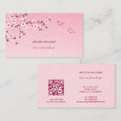 Floral Cherry Blossom Pink Glitter QR Code Visitekaartje (Voorkant / Achterkant)