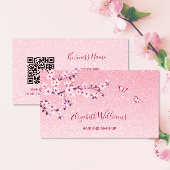 Floral Cherry Blossom Pink Glitter QR Code Visitekaartje