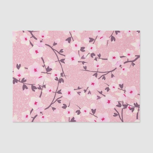 Floral Cherry Blossom Pink Glitter Tissuepapier (Voorkant)