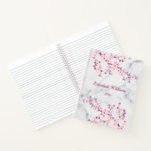 Floral Cherry Blossom Pink Gray Marmer Name Notitieboek (Binnen)