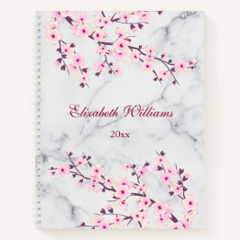 Floral Cherry Blossom Pink Gray Marmer Name Notitieboek
