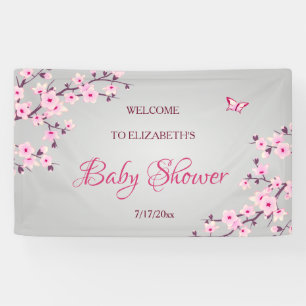 Floral Cherry Blossom Pink Grey Baby shower Spandoek