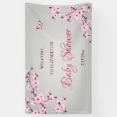 Floral Cherry Blossom Pink Grey Baby shower Spandoek (Verticaal)