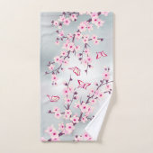 Floral Cherry Blossom Pink Grey Bad Handdoek (Handdoek)